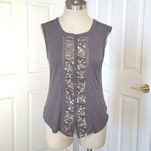 AMERICAN EAGLE OUTFITTERS Gray Top Silver Sequins Sleeveless